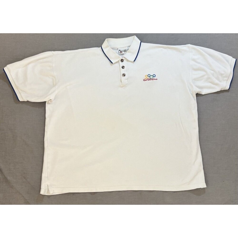 Disney Polo Shirt Adult Extra‎ Large White 2000s Short Sleeve Men VINTAGE
